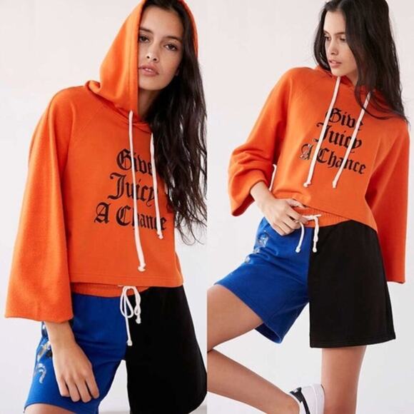Juicy Couture x Urban Outfitters Give Juicy A Chance Cropped Hoodie Small Orange - Picture 1 of 12